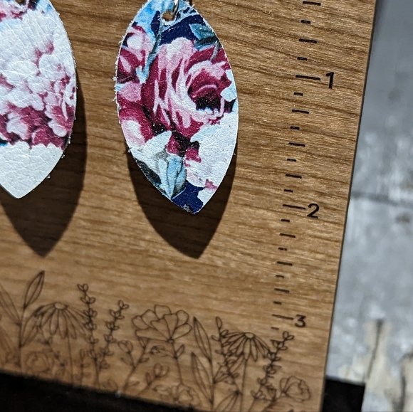 3 for $6 Item: Real Leather Floral Printed Earrings NEW! - Picture 2 of 3